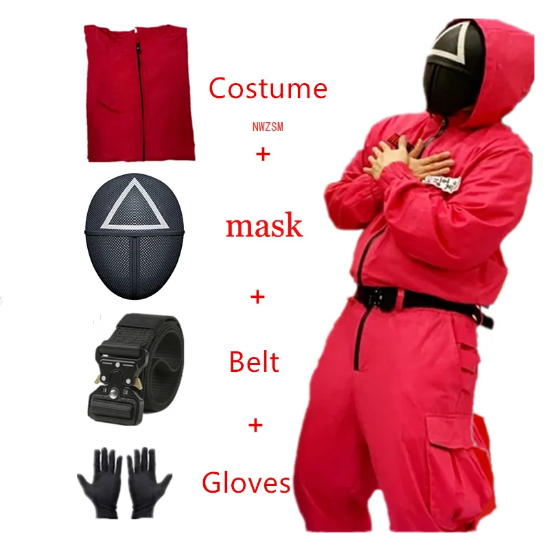 

Squid Game Costume Mask Cosplay Jumpsuit Round Six Square Circle Triangle Plastic Helmet Masks Halloween Party Costume