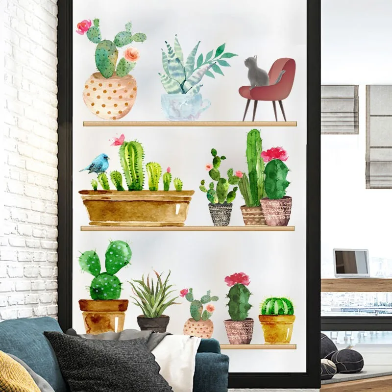 

Potted Plant Wall Sticker Printed Decal Home Green Decor Wall Sticker For Family Room Removable Stick Decor Poster Mural Decal