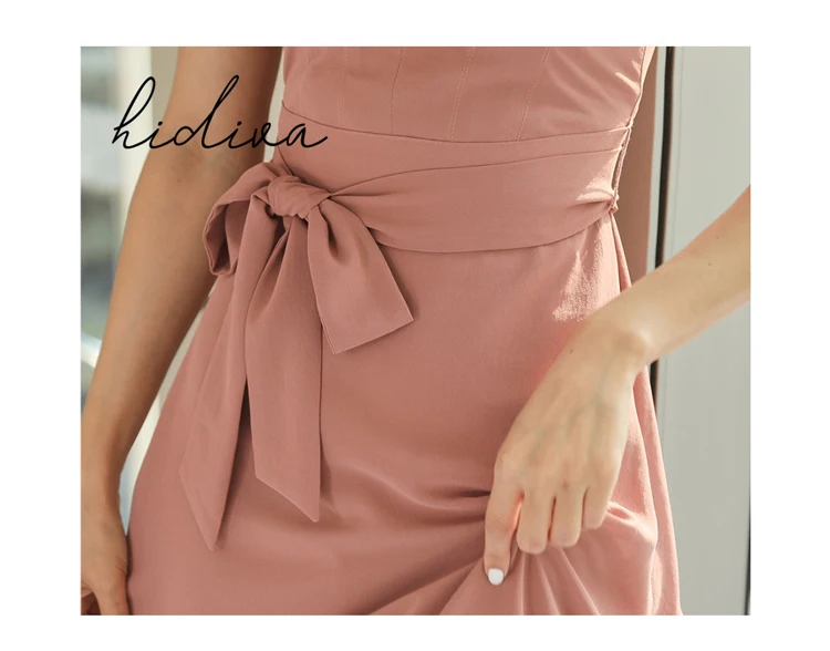 

Women Summer Office Lady Daily Casual Midi Dress FemaleSolid Lace Up Sleeveless Elegant Party Dress