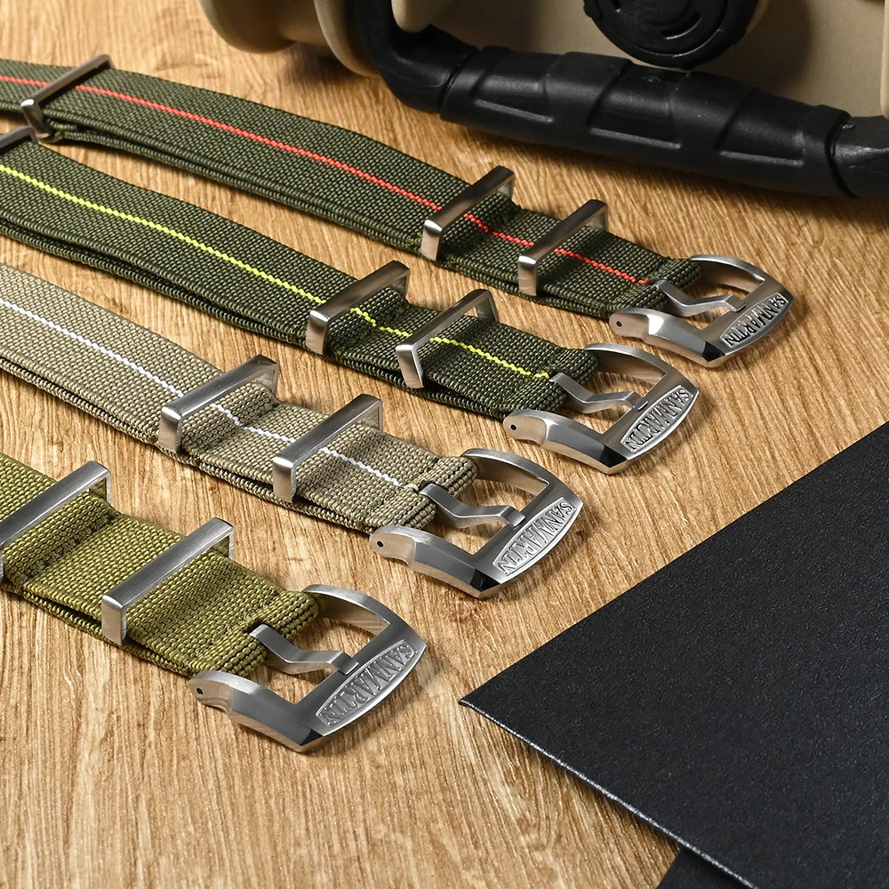 San Martin Elastic 20mm Watch Strap Premium Nylon Watchband  Self-Made Logo Buckle Solid Loops Sports High Quality Durable