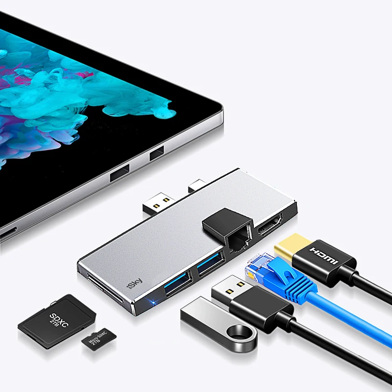 Док-станция iSky для Microsoft Surface Pro 4 USB HDMI LAN Ethernet SD TF 34567 | Компьютеры и офис