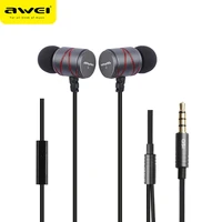 awei q5i fashion in ear sport headphone nylon wired control earbuds 9 8mm bass driver gaming headset