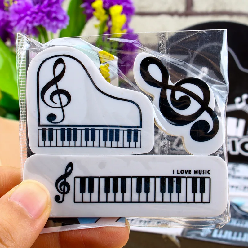 3pcs/set Musical Piano Notes Rubber Pencil Eraser School Student Stationery Correction Supplies For Kids Gifts