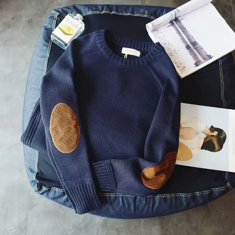 

Thicken Coarse Wool Pullover Men Sweater 2020 Autumn Winter Clothing Vintage Patch Design Jumper Pull Homme Mens Knitted Sweater