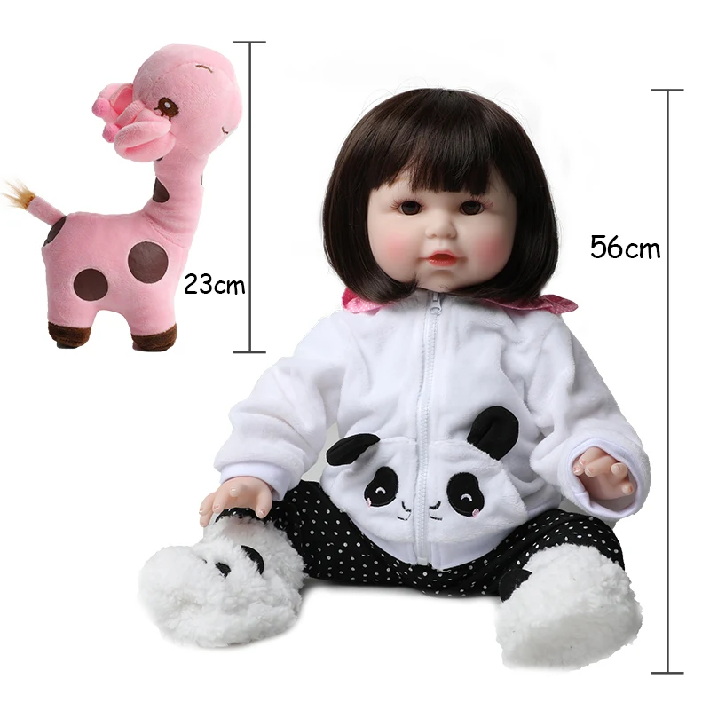 

56cm Silicone Reborn Dolls 22 Inch panda clother Toddler Realistic Lifelike Girl Baby Doll With fawn birthday Toy for Children