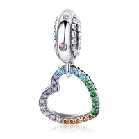 rainbow crystal heart pendant fit original pan charms bracelet hollow colorful cz heart dangle diy jewelry for women bangle bead