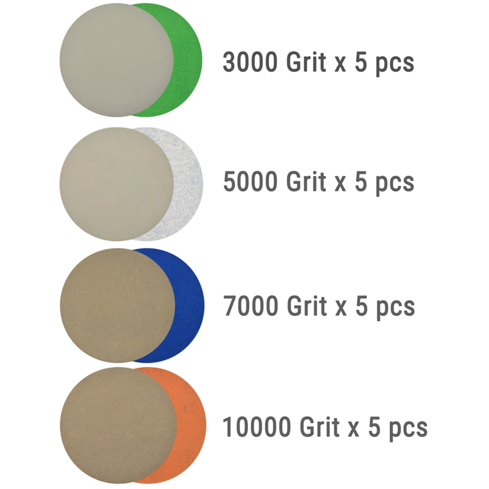 

Anti-static Sandpaper Sanding Discs 20pcs Hook&Loop 3000 5000 7000 10000 Grit
