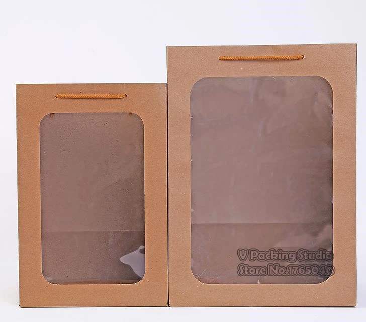 Черные цветочные бумажные сумочки белые прозрачные ПВХ окна подарочные пакеты