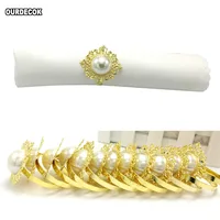 50pcs/lot Golden Antique Fauxl Pearl Napkin Rings Serviette Holder For Wedding Party Banquet Adornment