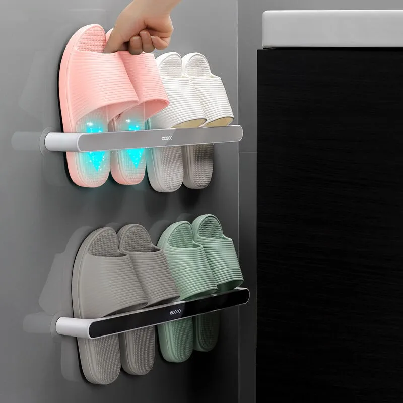 Bathroom Shoe Rack Slippers Wall Mounted Punch Free Organizer Self Adhesive Storage Towel Racks | Дом и сад