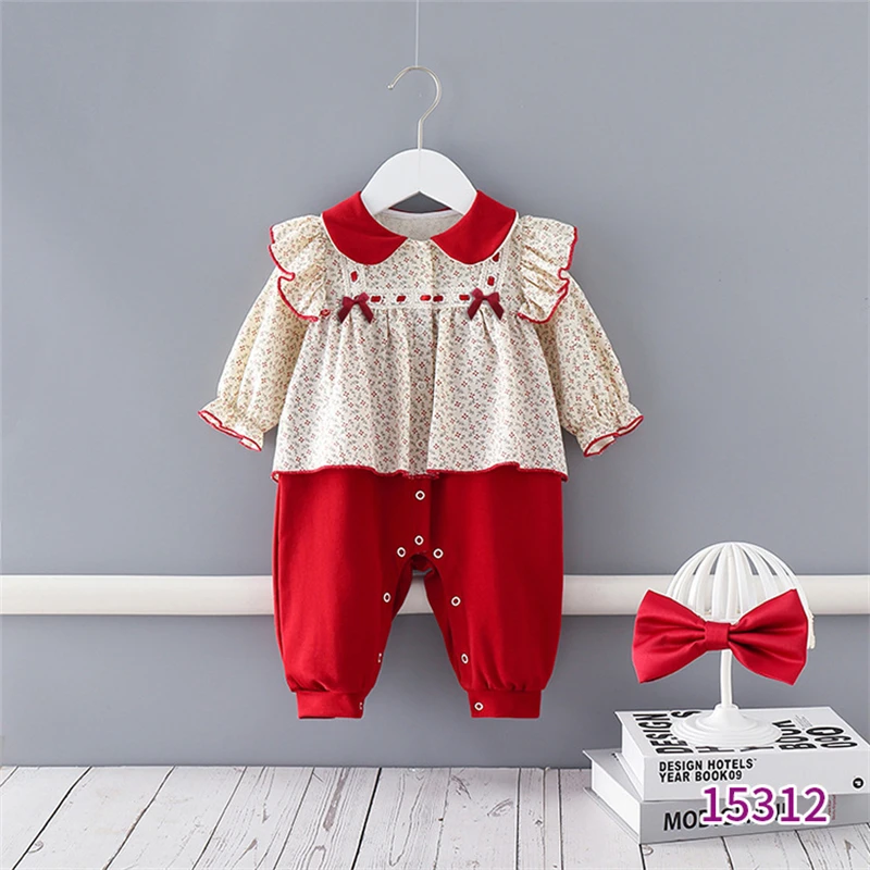 

New Born Baby Girl Clothes 0-18 Months Baby Twin Clothes One-piece Bodysuit Bow Tie Long Sleeve Organic Cotton Baby Clothes