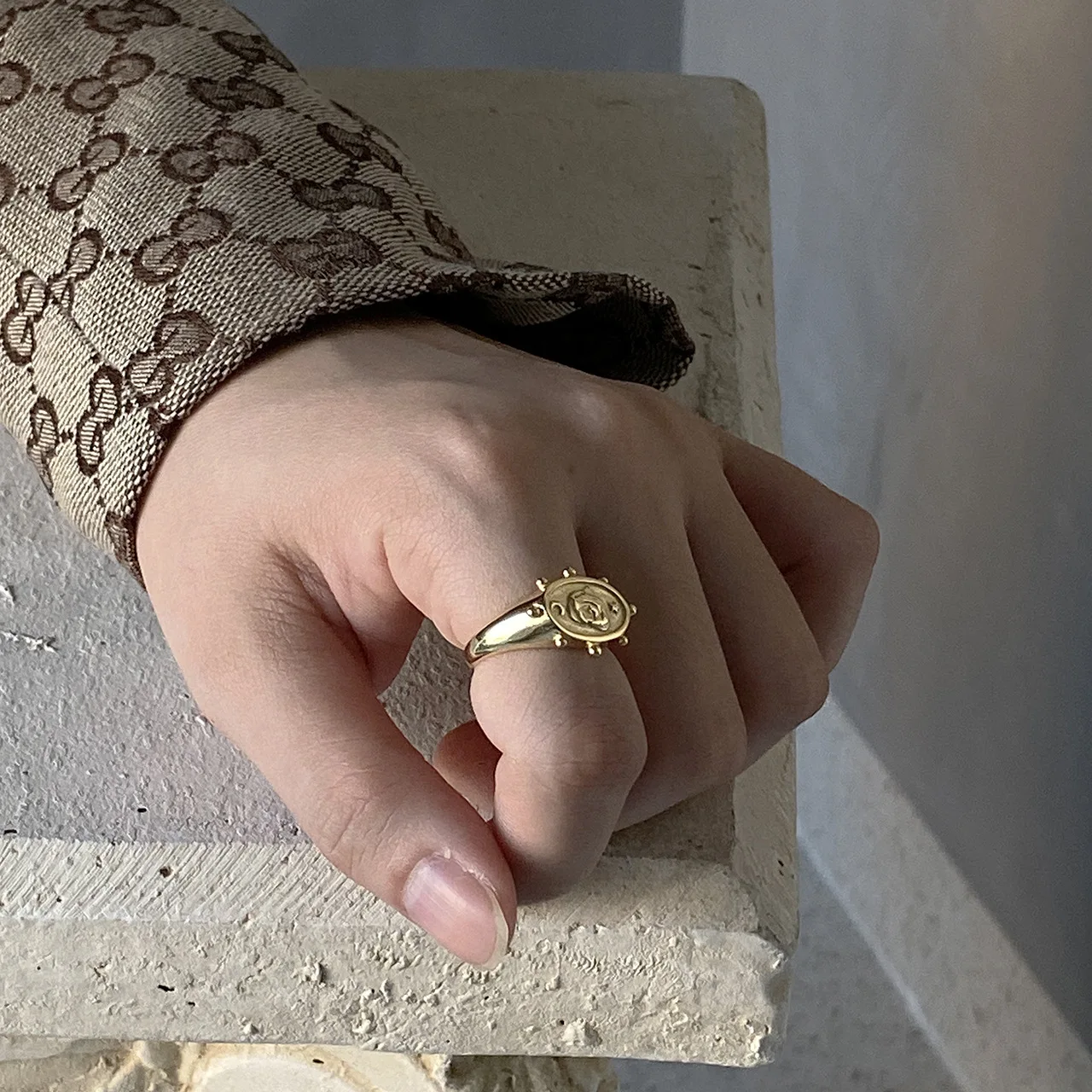 European Gold Color 925 Sterling Silver Adjustable Rings for Women Dainty Oval Rose Flower Luxury Ladies Fashion Jewelry | Украшения и