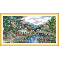 quiet rural landscape map counted cross stitch kit dmc cross stitch diy embroidery set home decoration painting needlework