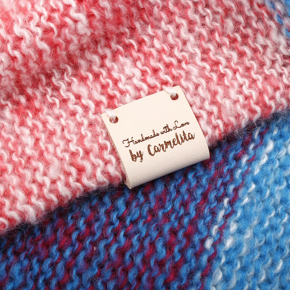 

Custom labels, centre fold leather labels, Craft Sewing tags, knitting leather label, Knitting Tags For Hats (PB3185)