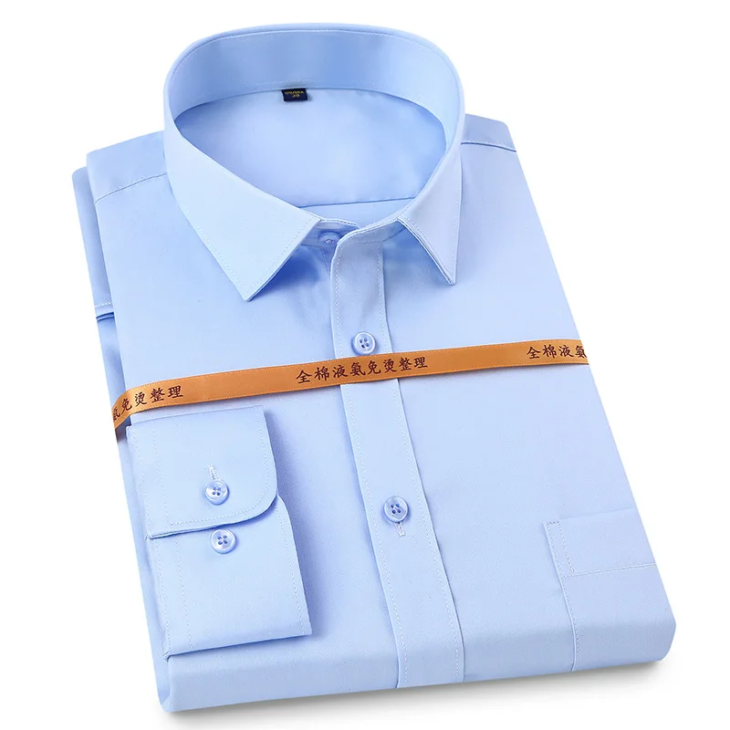 

Men's Fashion 100% Cotton Smooth Non-iron Dress Shirts Single Patch Pocket Long Sleeve Standard-fit Formal Classic Tops & Shirt