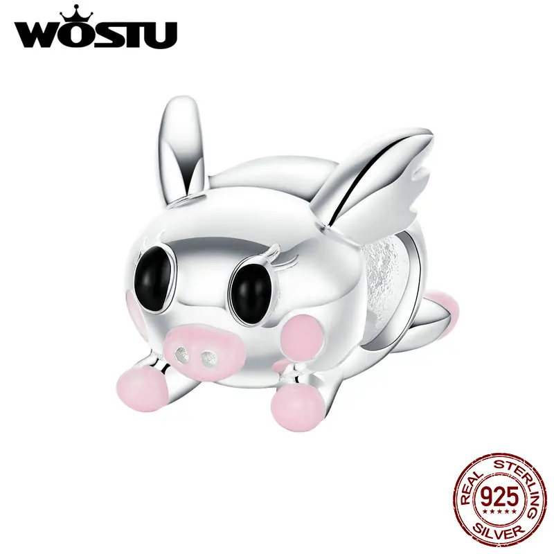 WOSTU из чистого 925 пробы серебра с милым животным поросенком, очаровательные бусины, подходят для оригинального браслета, бусины для браслета для женщин, серебряные ювелирные изделия