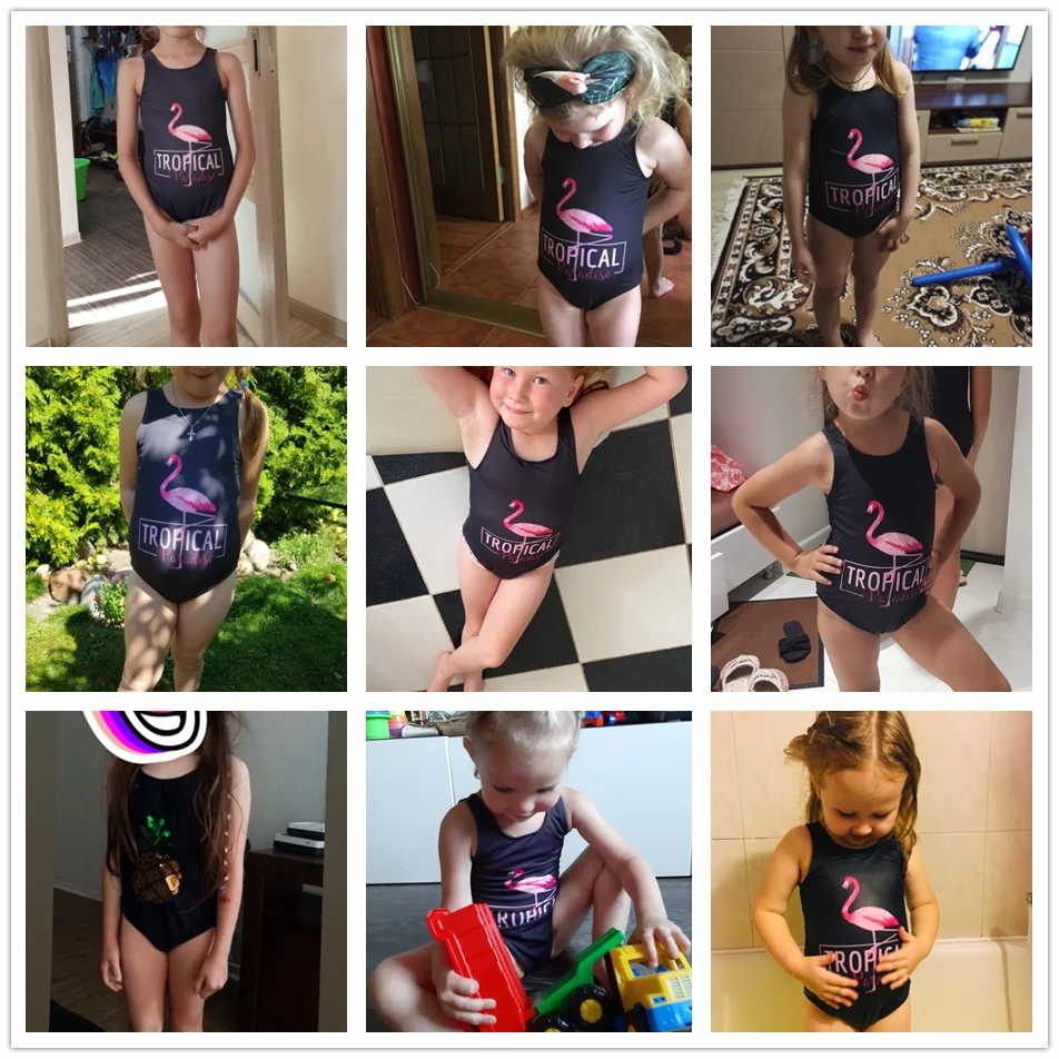 

2021 New Girls Swimsuits Printed Flamingo Bathing Suits One Piece Backless Beach Wear 3-12years Children's Swimwear 9071