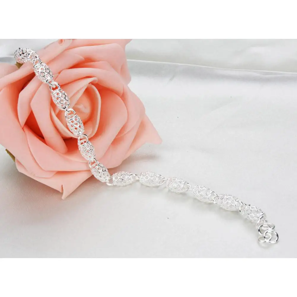 Женский простой счастливый бусина сверкающий посеребренный браслет модный 19 см |