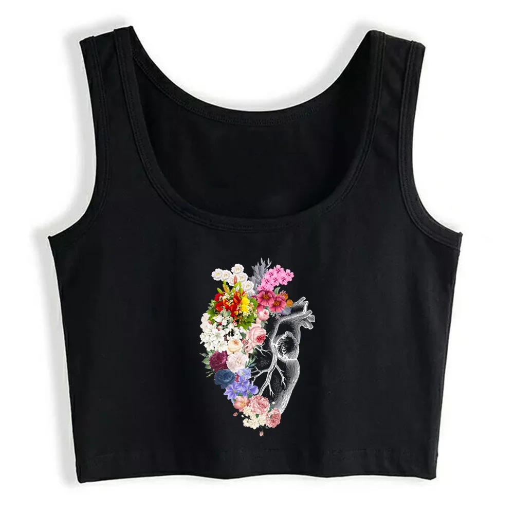 

Кроп-Топ женский в стиле гранж, готический топ на бретелях с изображением человеческого сердца и цветов, женская одежда, Y2k