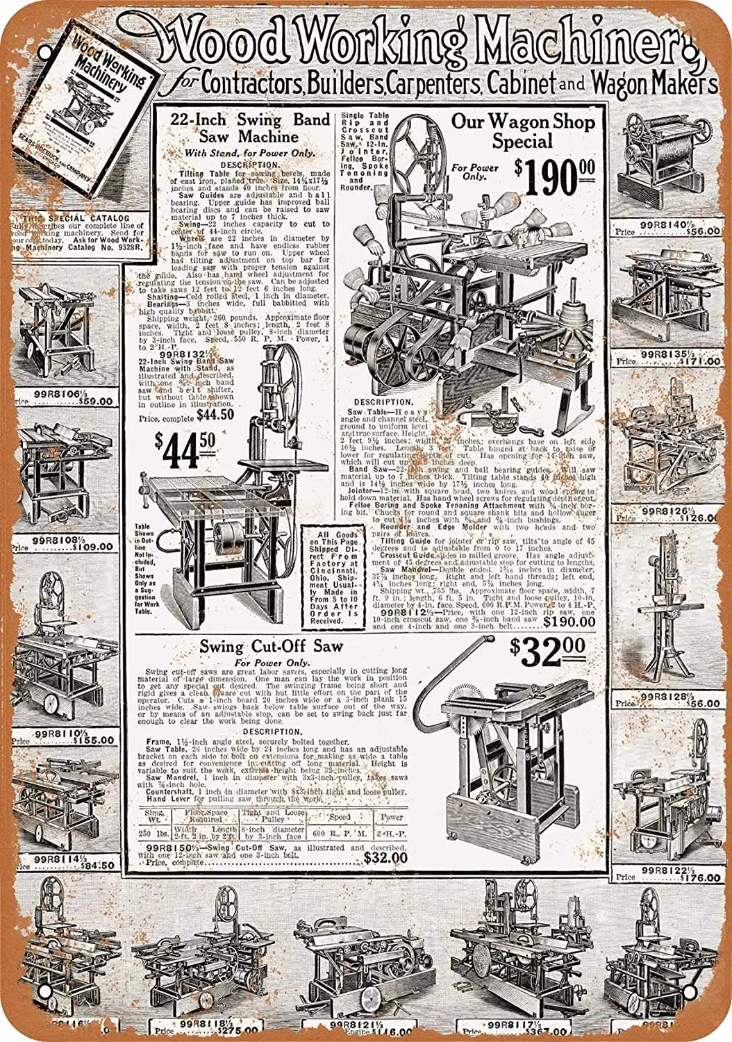 

WallColor 8*12 Metal Sign 1919 Sears Saws and Woodworking Machinery Vintage Look