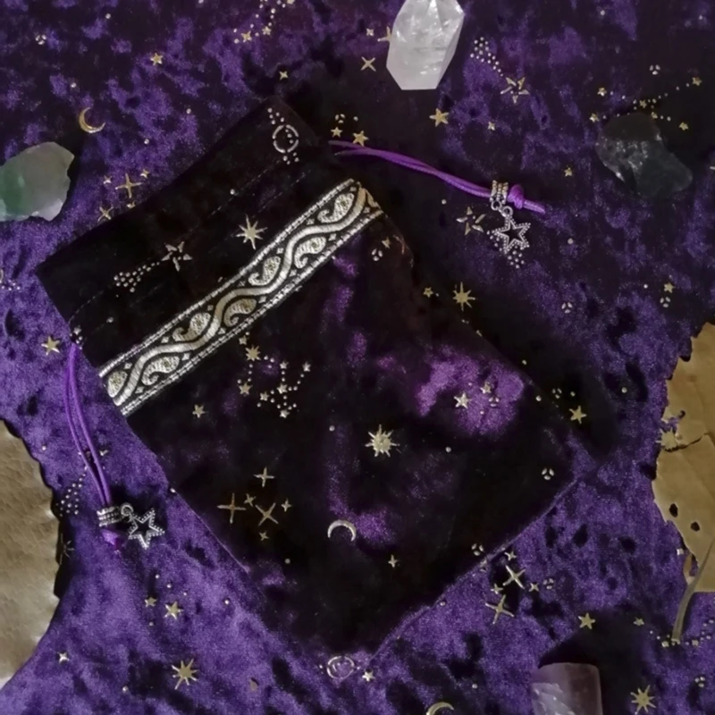 

Witch Constellation Energy Crystal Storage Bag Board Game Tarot Oracle Cards Bag Plush Jewelry Drawstring Package