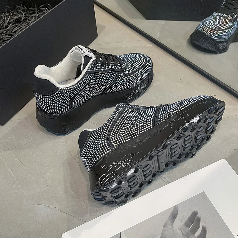 

Fashion Rhinestone Platform Sneakers Women Casual Vulcanized Shoes Bling Thick Bottom Basket Femme Chunky Sneakers Woman