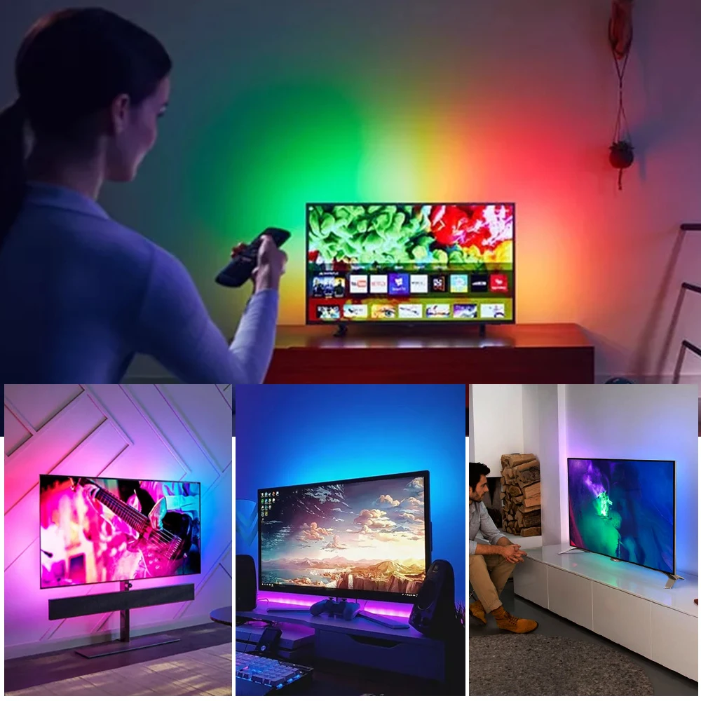 Bluetooth-управление музыкой 5 В USB-светодиодная лента 2835 RGB гибсветильник 1 м 2 3 черная