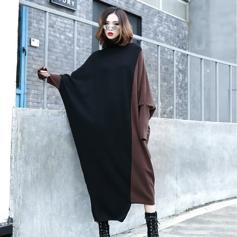 

XUXI Dress Women 2021 Spring Autumn New Long Sleeve Irregular Knit Skirt Loose And Thin Pullover Long Skirt E3219