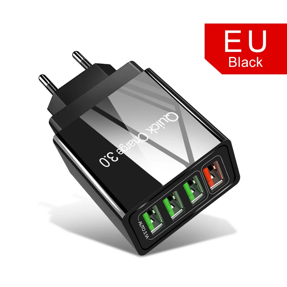 Black EU Version Светодиодный зарядное устройство для быстрой зарядки, мульти USB зарядное устройство для Xiaomi, для samsung S10, быстрая зарядка 3,0, портативное зарядное устройство для телефона, зарядное устройство, адаптер для iPhone X XR - Тип штекера: Black EU Version