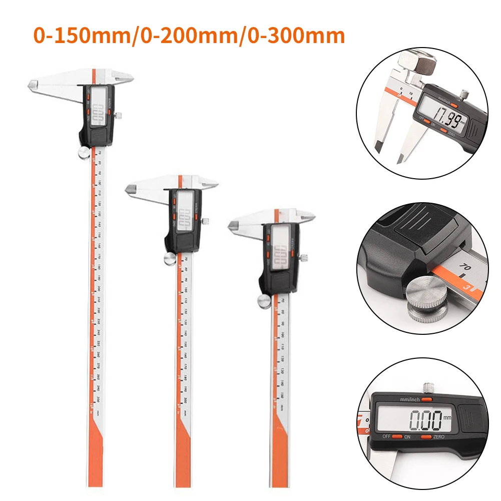 

150/200/300mm Stainless Steel LCD Electronic Digital Vernier Caliper Stainless Steel Gauge Ruler 0.01mm Precision LCD display