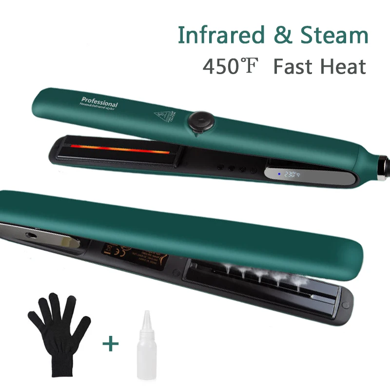 Infrared Steam Straightening Irons 450℉ Fast Heat Hair Straightener Curler Argan Oil Treatment Tourmaline Ceramic Hair Care Iron