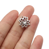 20pcs silver color lotus flower charm connector for diy bracelet jewelry findings making womens accessories