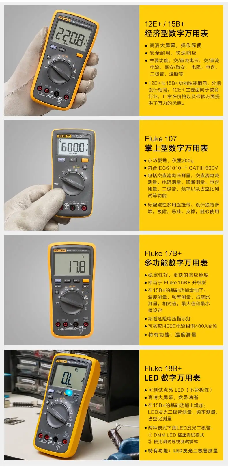 Mult&iacute;metro Digital F17B + FLUKE, medidor de corriente y voltaje autom&aacute;tico de alta precisi&oacute;n, potente-4