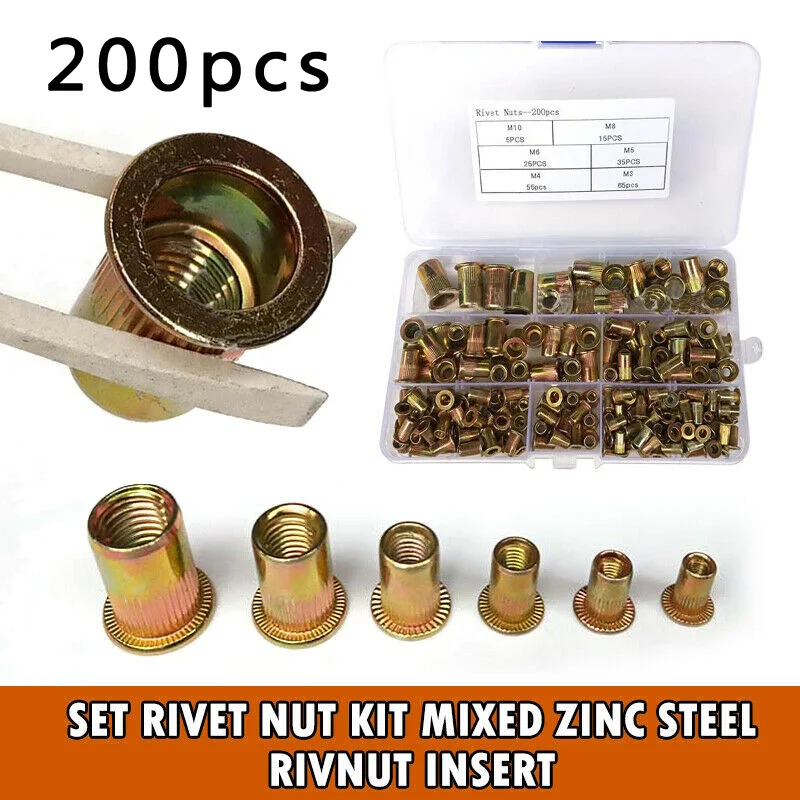 

200 шт./комплект, гайки из цинковой стали M3/M4/M5/M6/M8/M10