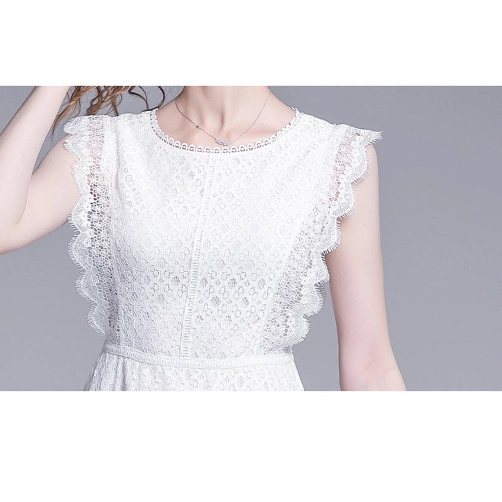 

Spring Night Party Dress Women Sleeveless Hollow Lace Dresses Embroidery White Skirt Summer Office Lady Slim Young Girls Elegant