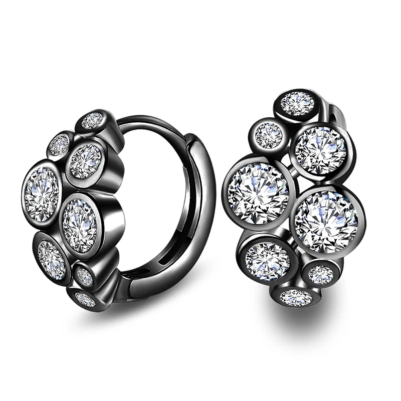 

Women's Fashion Luxury Shiny Hoop Earrings Black/White Crystal Zirconia Stone Small Huggies Charming Ear Piercing Jewelry Gifts