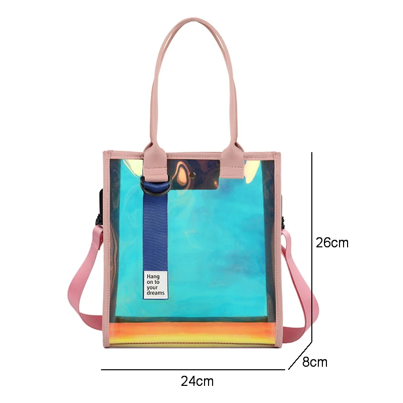 

FUNMARDI Laser Transparent HandBag Summer Beach Bags Simple Desigen PVC Women Bags Jelly Bag Candy Colors Shoulder Bag WLHB3046