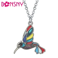 bonsny enamel alloy floral cute flying hummingbird birds necklace pendant chain trendy jewelry for women girls teens charm gift