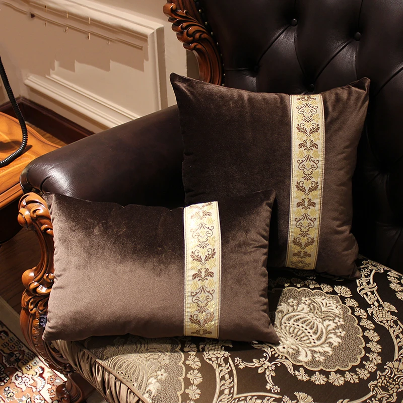 

30x50/45/50/60cm luxury court style brown/black velvet cushion cover jacquard lumbar pillow cover throw pillow case sofa chair