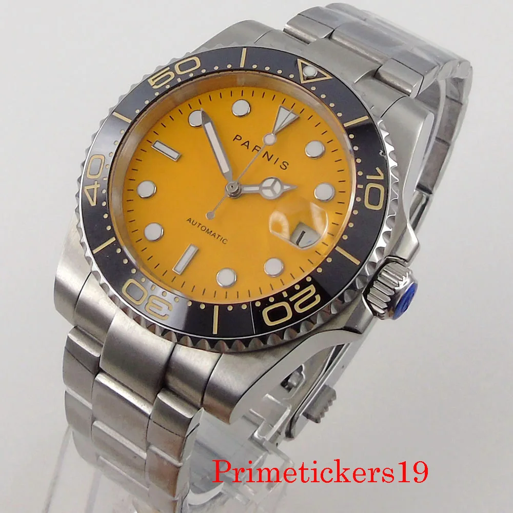 

Automatic Men Watch40mm PARNIS MIYOTA 8215 Sapphire Crystal Date Movement Ceramic Bezel Insert Oyster Bracelet