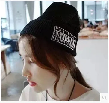 

Adult Elastic Winter Warm cap Printed Letter Patch Skullies Knitted Beanie Adult size Apparel hats