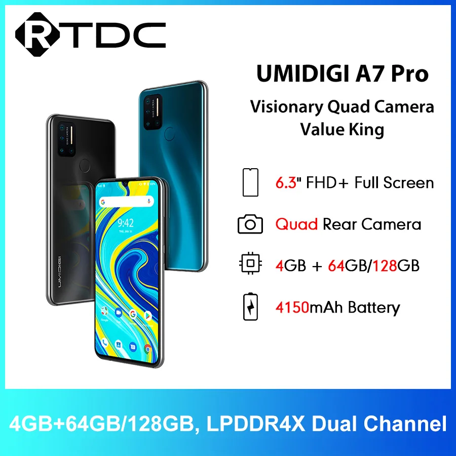 UMIDIGI A7 Pro 6 3 &quotFHD + полный Экран Andriod 10 OS смартфон 64 Гб/128 ГБ Встроенная память LPDDR4X Octa