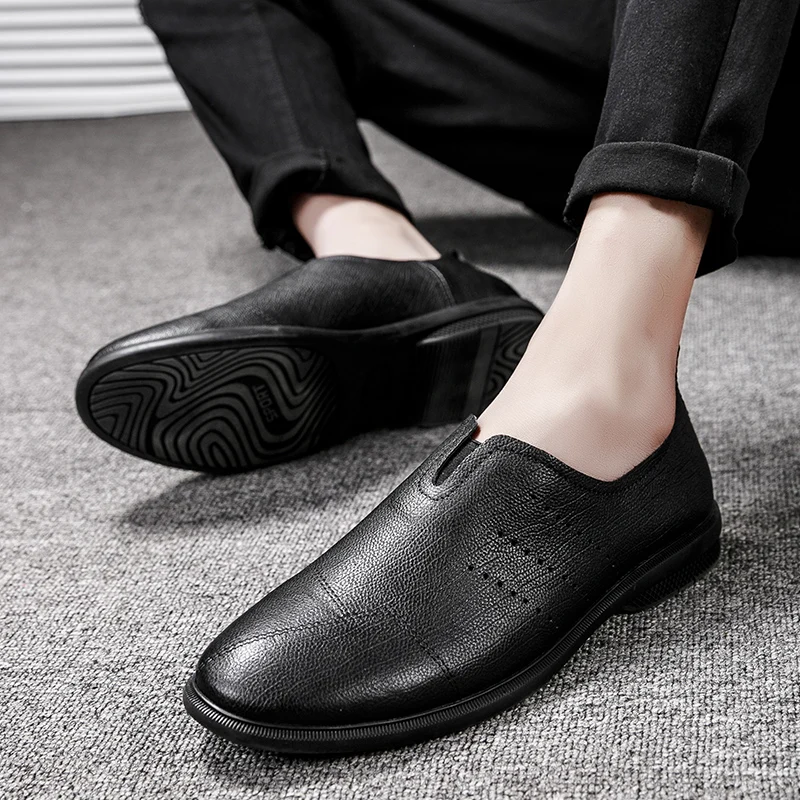 Мужские повседневные туфли из воловьей кожи деловые лоферы однослойные мягкие