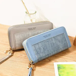 women long wallets crocodile pattern double zipper female letter pu leather solid color coin purses ladies card holder phone bag free global shipping