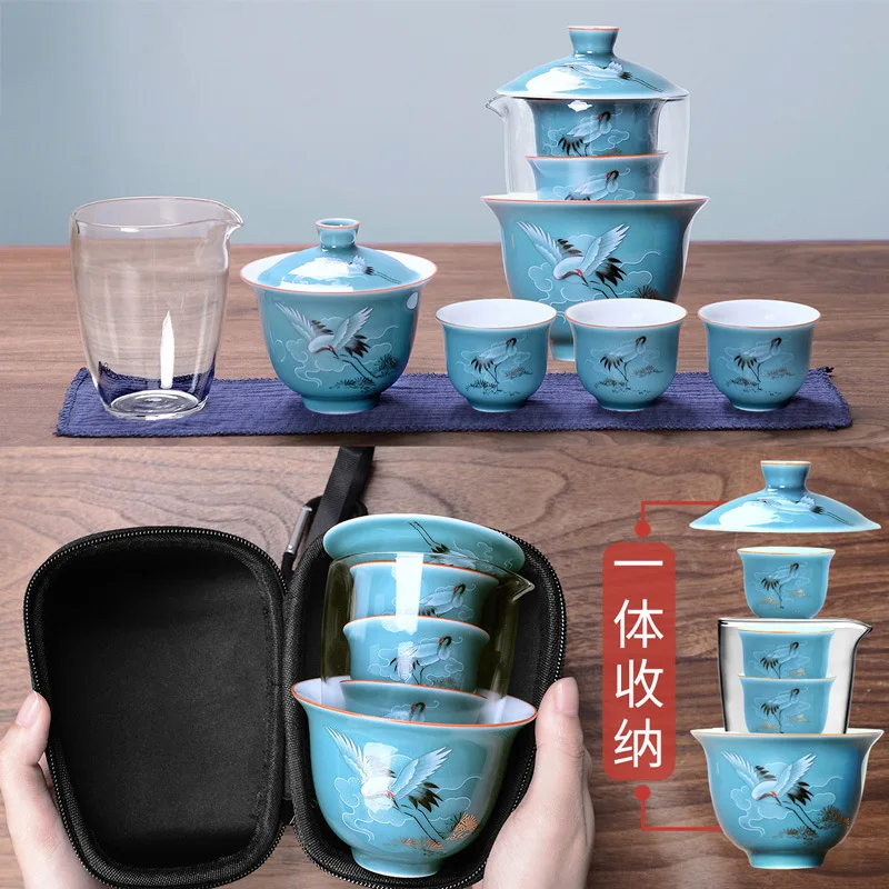 

Портативные дорожные чашки для дома и офиса, Gaiwan, керамические чашки с пакетиком, китайский чайный набор, наборы для послеобеденного чая, по...
