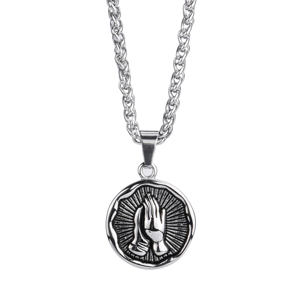 

Tide Brand Two-handed Bible Prayer Bracelet Titanium Steel Pendant Trendy Male and Female Hip-hop Necklace