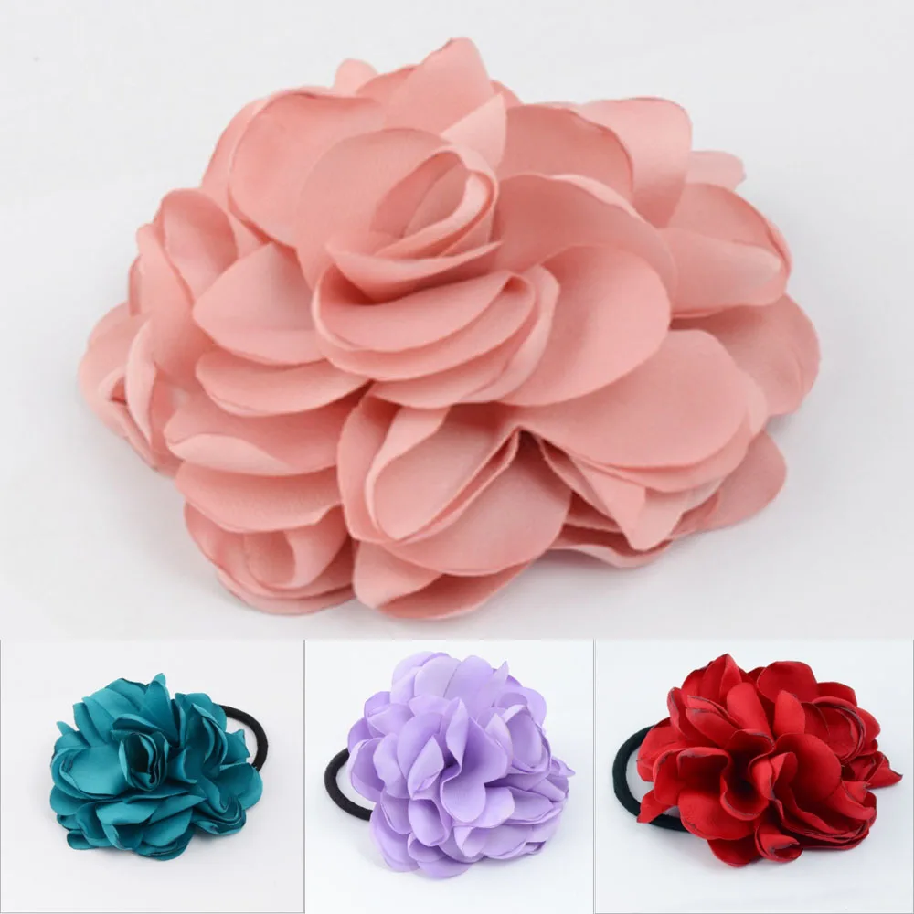 Big Rose Flower Elastics Hair Holders Rubber Bands Girls Women Kawaii Cute Tie Cloth Hot Sale Head Wear Accessories Versatile