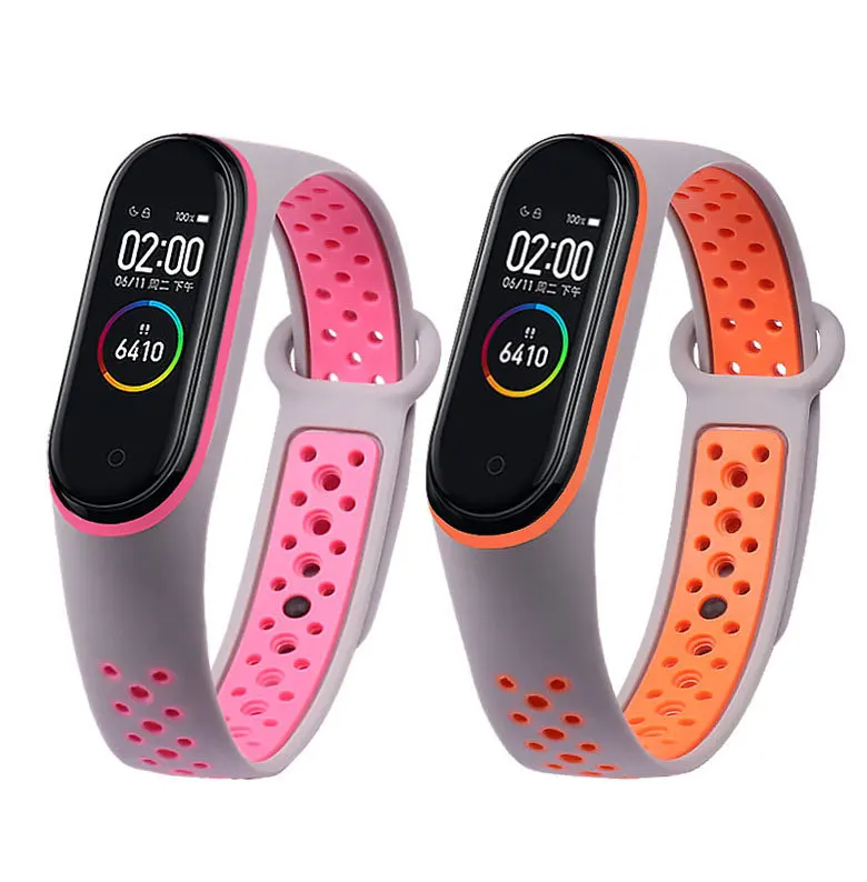 Silicone belt watchband For Xiaomi Mi Band 5 / 6 smartwatch strap Sport Double color Bracelet Replacement TPU Fashion wristband