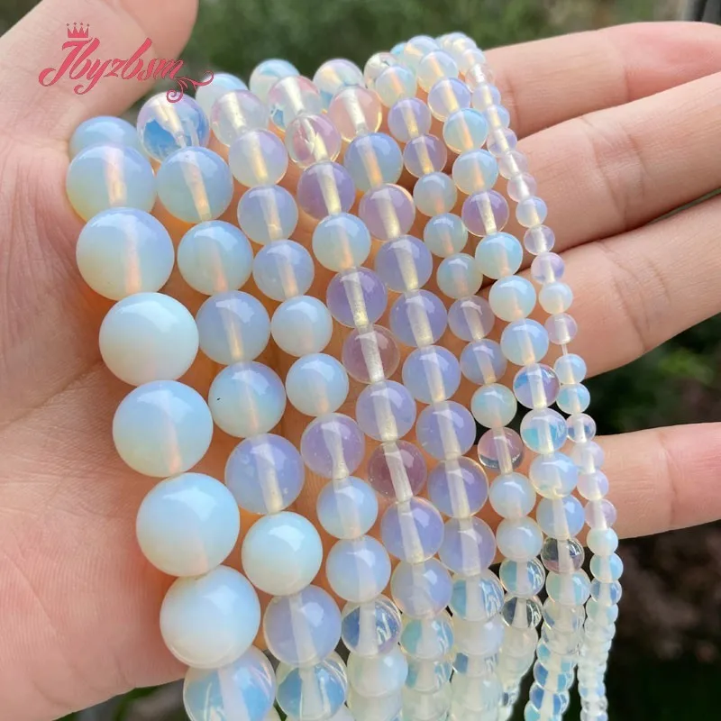 

Natural Opalite Round Smooth White Stone Spacer Loose Beads 15" 6/8/10/12mm for DIY Accessories Charms Jewelry Making
