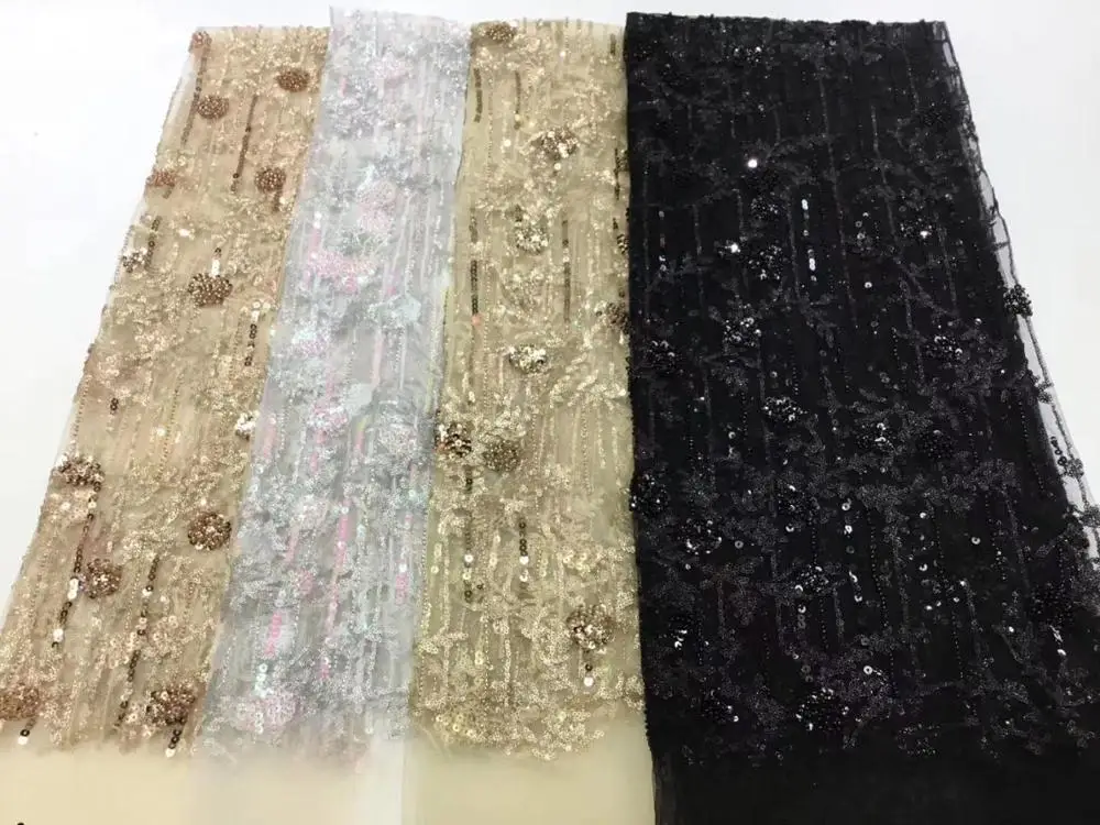 

Black Party Dress Material Tulle Lace Fabric French Net Lace Fabric With Sequins PAN333(5yards/lot)